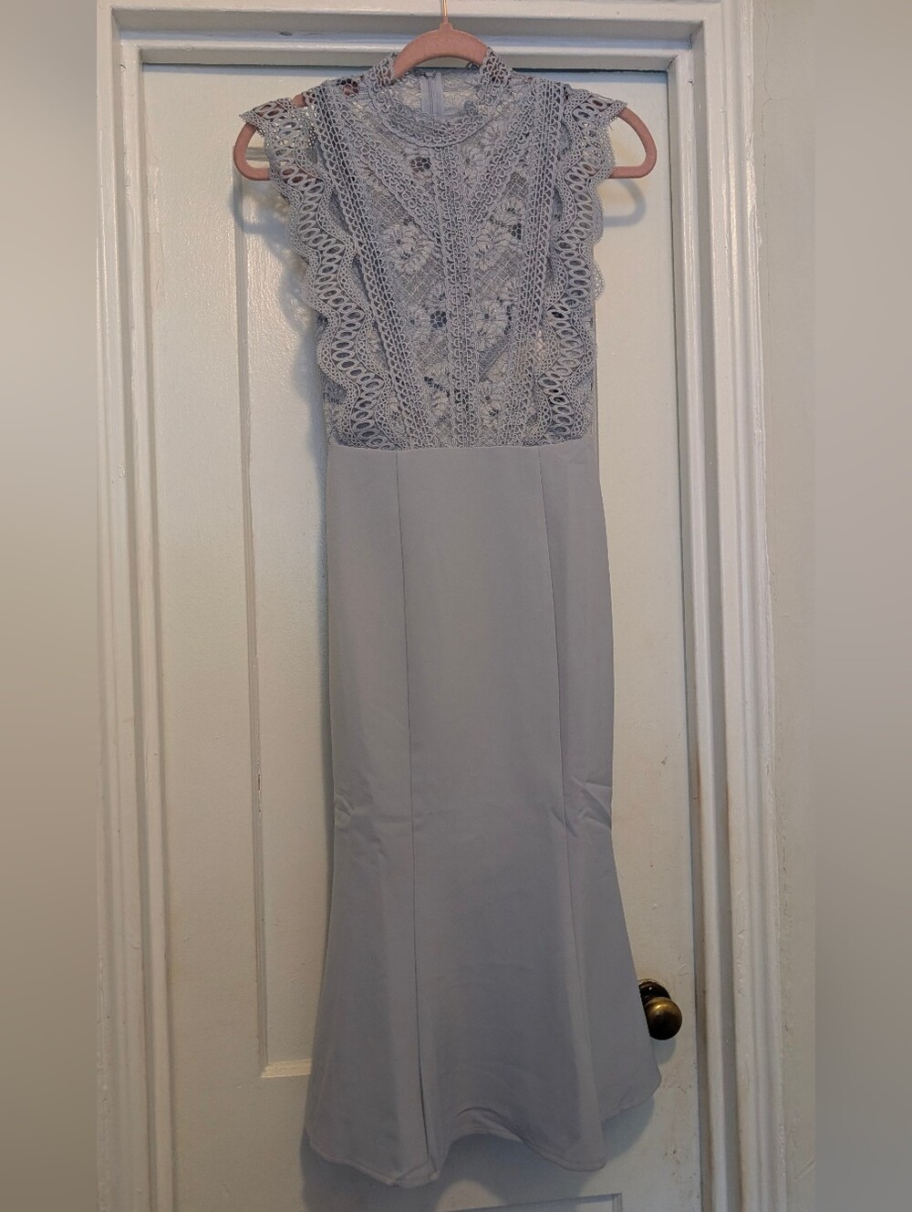 Lace Bodice Sleeveless Evening Dress in Light Blue